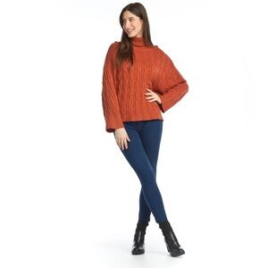 Papillon Cable Knit Turtleneck Sweater Rust